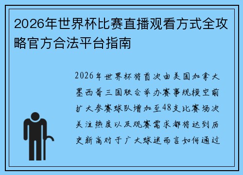 2026年世界杯比赛直播观看方式全攻略官方合法平台指南